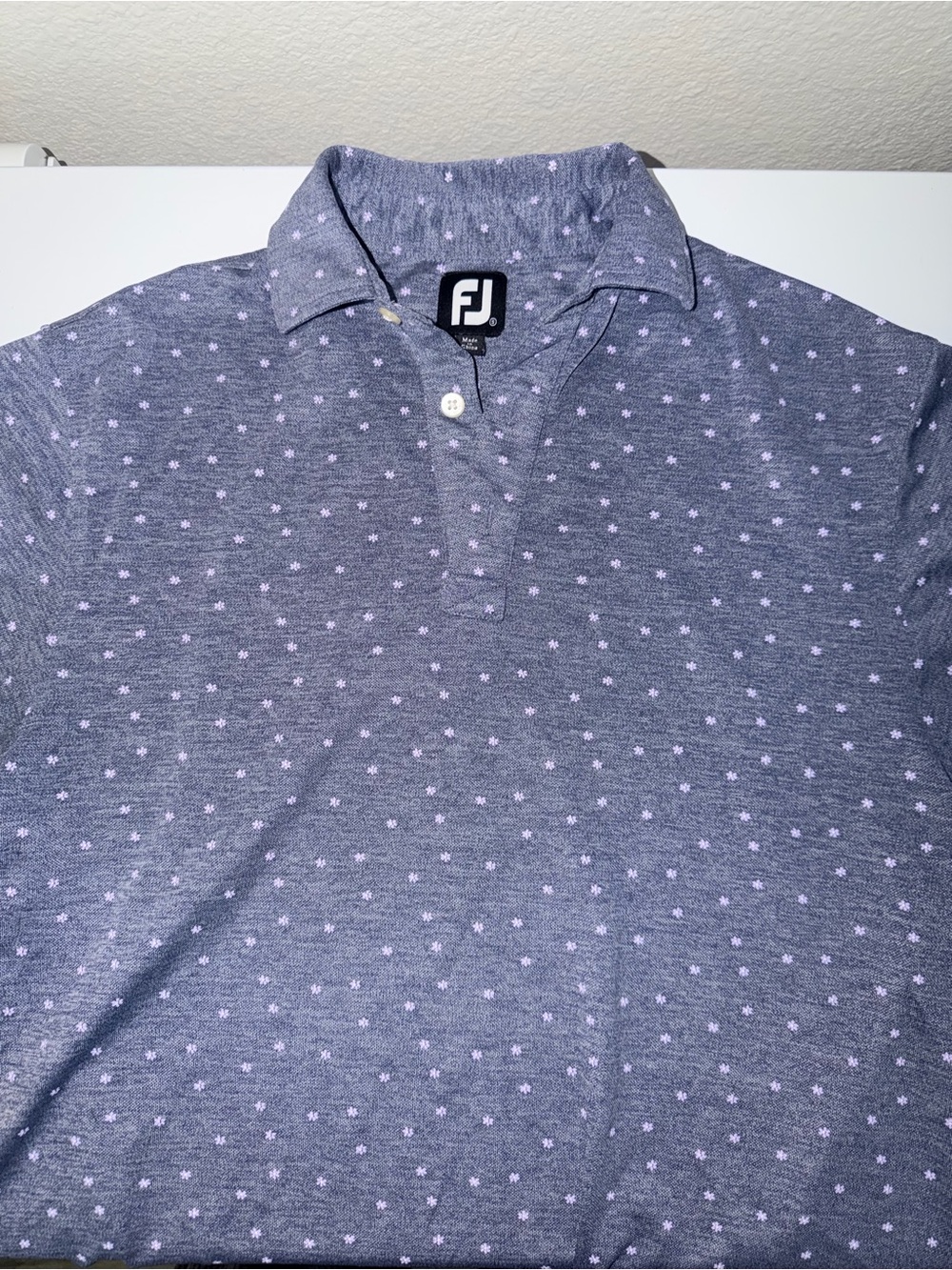 FootJoy Mens Blue Floral Micro Print Lisle Golf Polo Shirt Short Sleeve FJ Logo